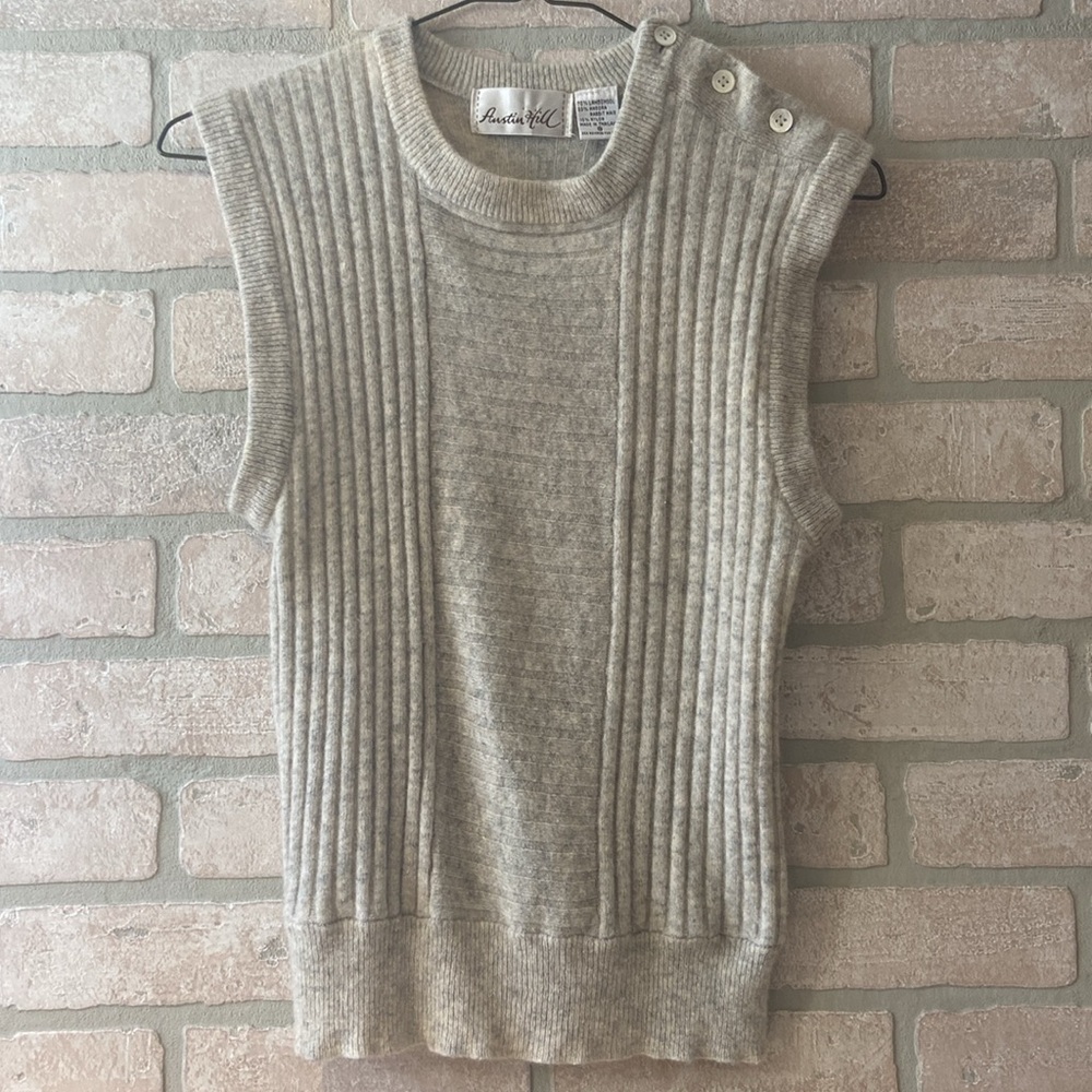 VTG Austin Hill Lambswool Angora Blend Sleeveless Ribbed Sweater Vest w/ Buttons